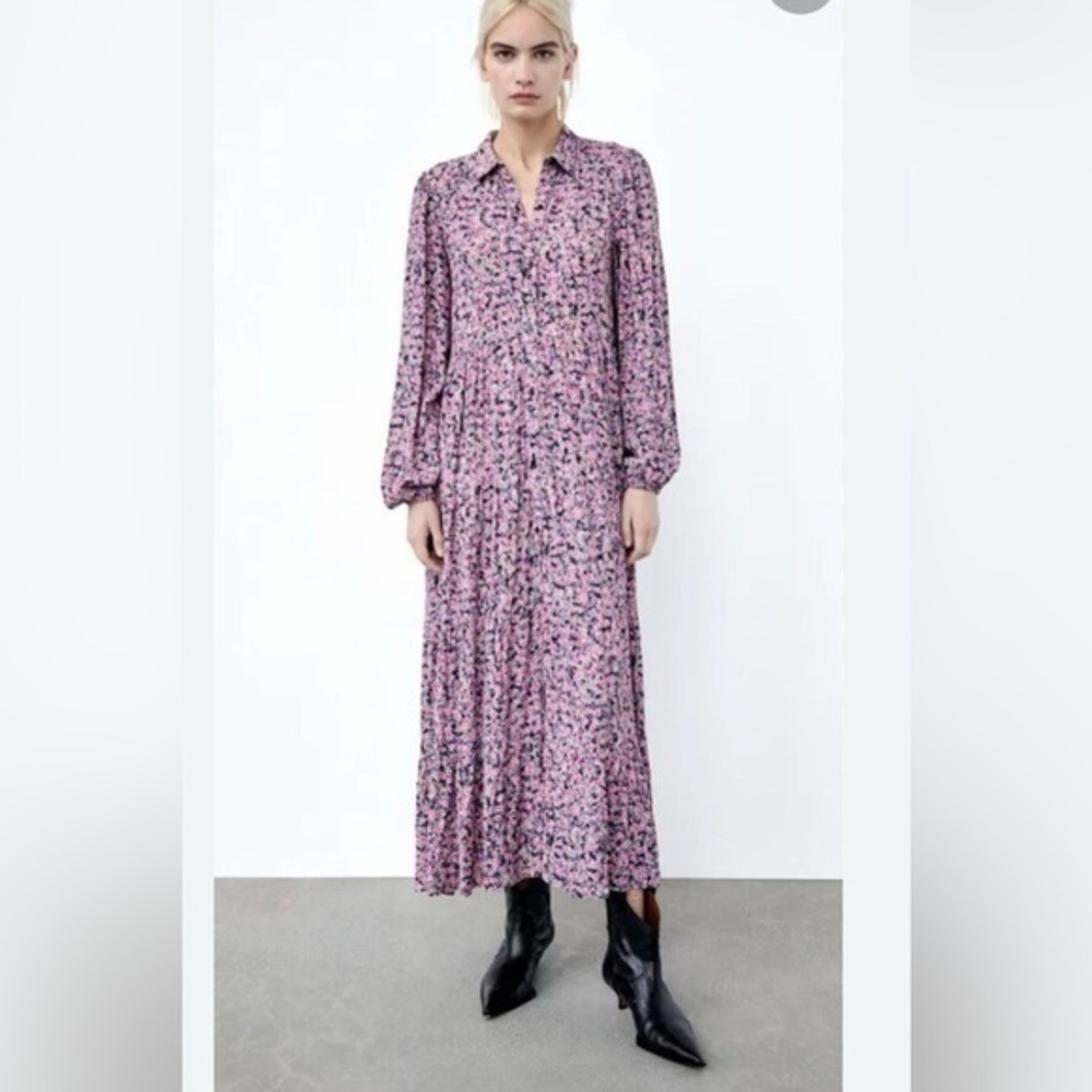 Zara Pink and Purple Long Sleeve Dress